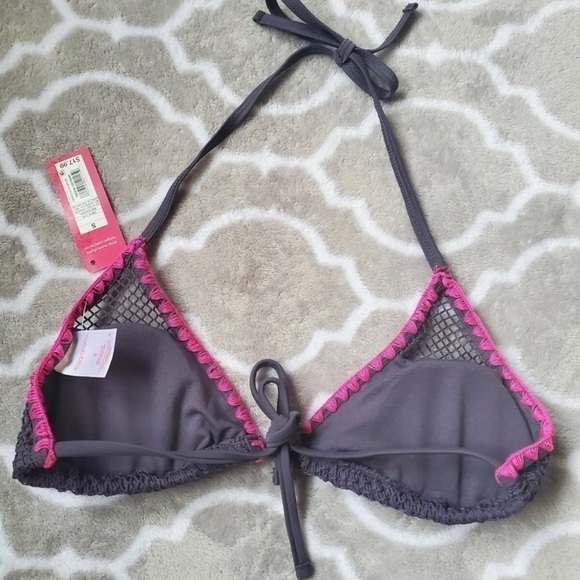 Xhilaration Juniors Gray/Pink Crochet Triangle Halter Bikini Swim Top Size S - Picture 3 of 3